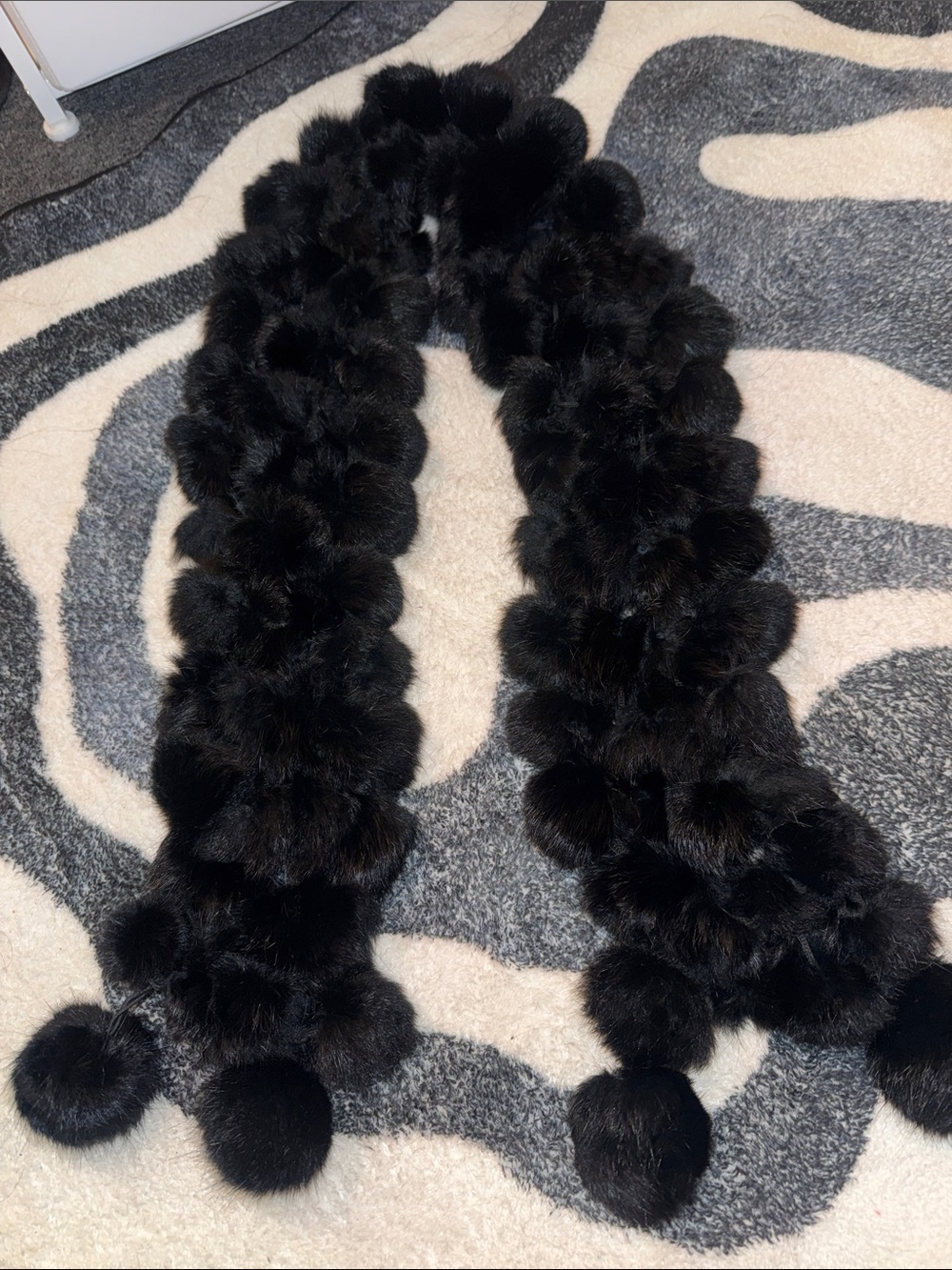 100% Rabbit fur Luxurious Black Pom Pom Fur Scarf - Women Accessories